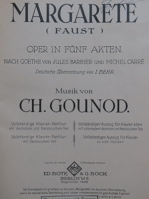 GOUNOD Charles Margarete Faust Opéra Chant Piano 1911