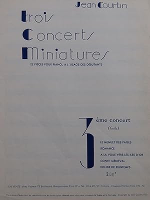 Image du vendeur pour COURTIN Jean Concert Miniature No 3 Piano 1953 mis en vente par partitions-anciennes