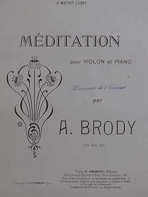 Seller image for BRODY Alexandre Mditation Violon Piano 1900 for sale by partitions-anciennes