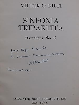 RIETI VIttorio Sinfonia Tripartita No 4 Dédicace Orchestre 1947