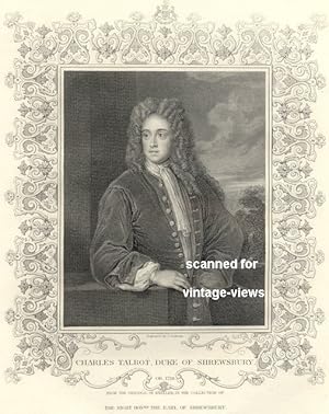 Historical Antique Portrait Print CHARLES TALBOT, DUKE OF SHREWSBURY