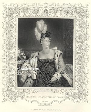 Historical Antique Portrait Print PRINCESS CHARLOTTE, OF WALES