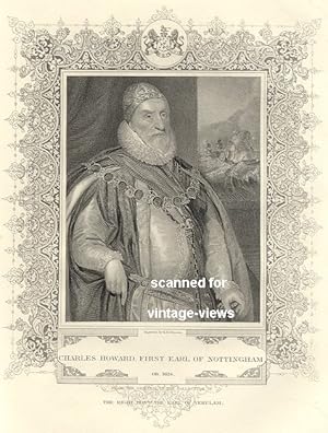 Historical Antique Portrait Print CHARLES HOWARD, FIRST EARL OF NOTTINGHAM