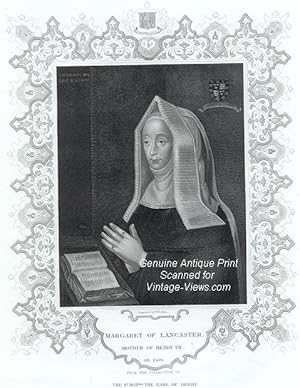 Historical Antique Portrait Print MARGARET OF LANCASTER, MOTHER OF HENRY VII, FROM THE COLLECTION...