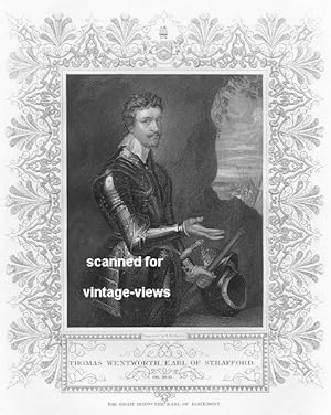 Historical Antique Portrait Print THOMAS WENTWORTH, EARL OF STRAFFORD Engraved by: H. ROBINSON FR...