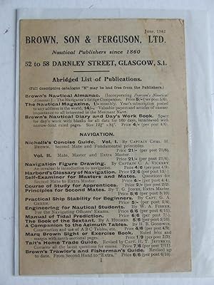 Seller image for Brown, Son & Ferguson, Ltd., nautical publishers since 1860, 52 to 58 Darnley Street, Glasgow, S.1 - abbreviated list of publications. June 1942 for sale by McLaren Books Ltd., ABA(associate), PBFA