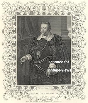 Historical Antique Portrait Print FRANCIS, LORD COTTINGTON