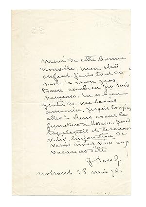 George SAND / Lettre autographe signée / L'une des toutes dernières avant sa mort