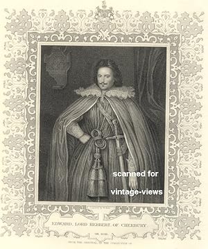 Historical Antique Portrait Print EDWARD, LORD HERBERT OF CHERBURY FROM THE ORIGINAL IN THE COLLE...