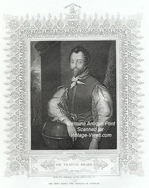 Antique Portrait Print SIR FRANCIS DRAKE