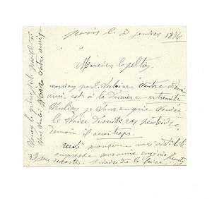 [VERLAINE] Eugénie KRANTZ / Lettre autographe signée inédite / La mort de Verlaine