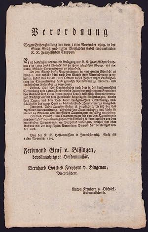 Verordnung Graz, Einquartierung französischer Truppen von 1809, verfasst von Ferdinand Graf v. Bi...