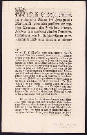 Verordnung Graz, Schreiben bezüglich Militäranleihe von 1795, verfasst von Karl Thomas Graf v. Br...