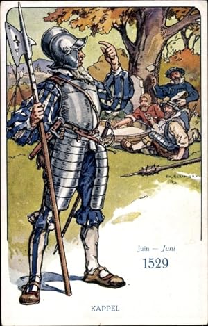 Künstler Ansichtskarte / Postkarte Elzingre, Edouard, Kappel, Juni 1529, , Der Schweizer Soldat