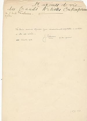 Jean Émile LABOUREUR maxime autographe signée 1934 opinion acceptable.