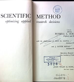 Imagen del vendedor de Scientific Method optimizing applied research decisions; a la venta por books4less (Versandantiquariat Petra Gros GmbH & Co. KG)