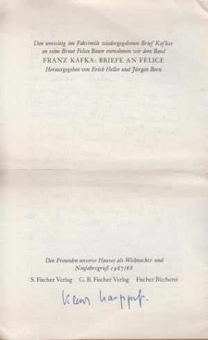 Faksimile (Brief Kafkas an seine Braut Felice Bauer) aus Franz Kafka: Briefe an Felice (Hg. von E...