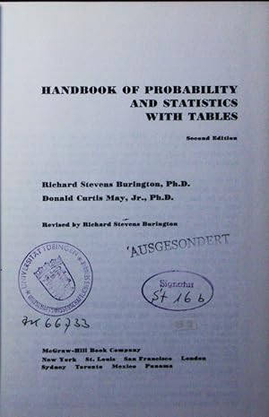 Immagine del venditore per Handbook of probability and statistics with tables. venduto da Antiquariat Bookfarm