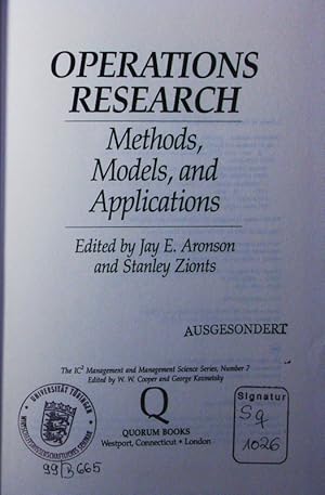 Seller image for Operations research. methods, models, and applications. for sale by Antiquariat Bookfarm