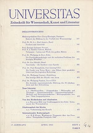 Imagen del vendedor de Universitas 17. Jahrgang 1962 - Heft 4 - Zeitschrift fr Wissenschaft, Kunst und Literatur a la venta por Versandantiquariat Nussbaum