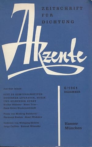 Bild des Verkufers fr Akzente - Zeitschrift fr Dichtung 8. Jahrgang Heft 6 / 1961 zum Verkauf von Versandantiquariat Nussbaum