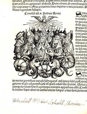 Das Konzil von Rom. Holzschnitt aus Schedels Liber chronicarum. 22 x 17 cm.