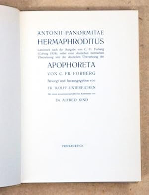 Bild des Verkufers fr Hermaphroditus mit Apophoreta von C. Fr. Forberg. zum Verkauf von antiquariat peter petrej - Bibliopolium AG