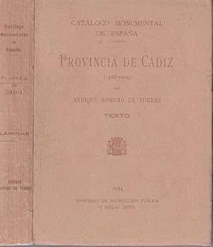 Immagine del venditore per CATALOGO MONUMENTAL DE ESPAA. PROVINCIA DE CADIZ. (1908-1909). VOL. I. TEXTO. VOL. II. LAMINAS. venduto da Librera Javier Fernndez