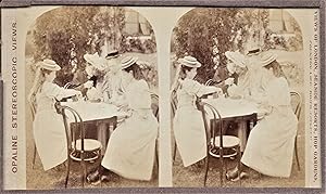"A TEA PARTY": Untitled Opaline Stereoview