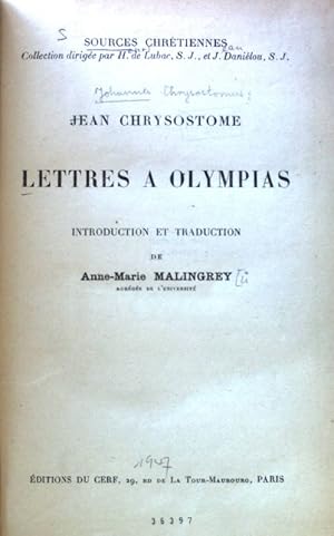 Seller image for Lettres a Olympias; Sources Chrtiennes; for sale by books4less (Versandantiquariat Petra Gros GmbH & Co. KG)