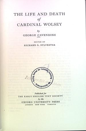 Bild des Verkufers fr The Life and Death of Cardinal Wolsey. zum Verkauf von books4less (Versandantiquariat Petra Gros GmbH & Co. KG)