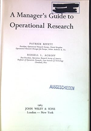 Bild des Verkufers fr A Manager's Guide to Operational Research. zum Verkauf von books4less (Versandantiquariat Petra Gros GmbH & Co. KG)