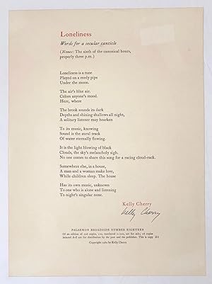 Seller image for Loneliness: Words for a secular canticle [signed broadside] for sale by Bolerium Books Inc.