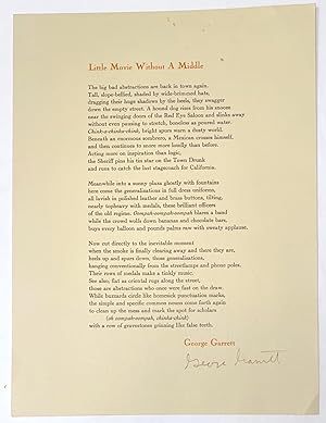 Seller image for Little movie without a middle [signed broadside] for sale by Bolerium Books Inc.