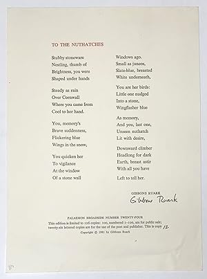 To the nuthatches [signed broadside]