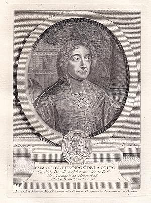 Image du vendeur pour Emmanuel Theodos. de la Tour" - Emmanuel Theodose de la Tour d Auvergne (1643-1715) cardinal de Bouillon Portrait engraving gravure mis en vente par Antiquariat Steffen Vlkel GmbH