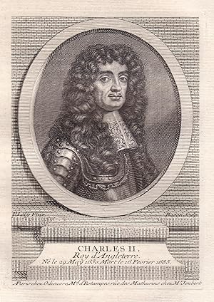 Immagine del venditore per Charles II Roy d'Angleterre" - Charles II (1630-1685) Karl II Knig England Roy Angleterre Portrait engraving venduto da Antiquariat Steffen Vlkel GmbH