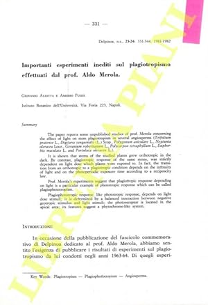 Importanti esperimenti inediti sul plagiotropismo effettuati dal prof. Aldo Merola.