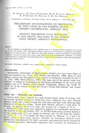 Preliminary investigations on meiofauna of two caves in San Domino Island (Tremiti Arcipelago, Ad...