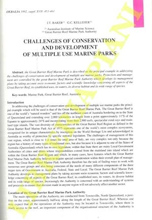 Challenges of conservation and development of multiple use marine parks.