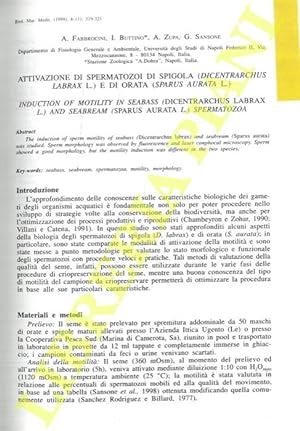 Attivazione di spermatozoi di spigola (Dicentrarchus labrax L.) e di orata (Sparus aurata L.).