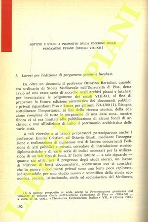 Notizie e studi a proposito della edizione delle pergamene psane (secoli VIII-XII).