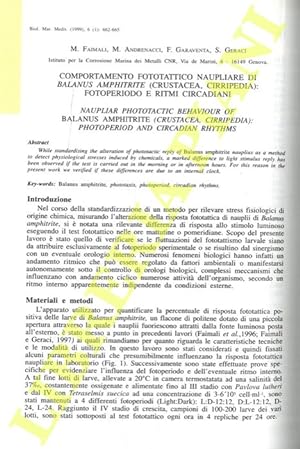 Comportamento fototattico naupliare di Balanus amphitrite (Crustacea, Cirripedia): fotoperiodo e ...