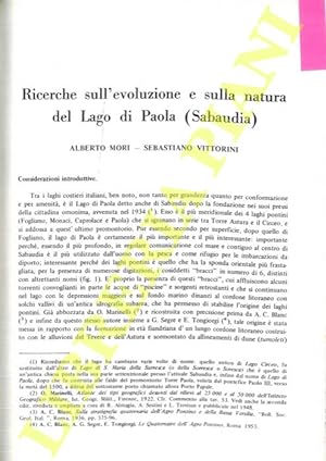 Ricerche sull'evoluzione e sulla natura del Lago di Paola (Sabaudia).