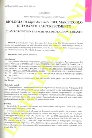 Biologia di Tapes decussatus del Mar Piccolo di Taranto: l'accrescimento.