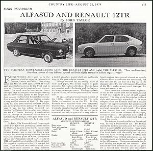 Imagen del vendedor de Alfasud & Renault 12TR : Two European Front-Wheel-Drive Cars. Two pictures and accompanying text, removed from an original issue of Country Life Magazine, 1974. a la venta por Cosmo Books