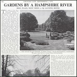 Image du vendeur pour Hall Place, West Meon : Gardens by a Hampshire River. Several pictures and accompanying text, removed from an original issue of Country Life Magazine, 1974. mis en vente par Cosmo Books