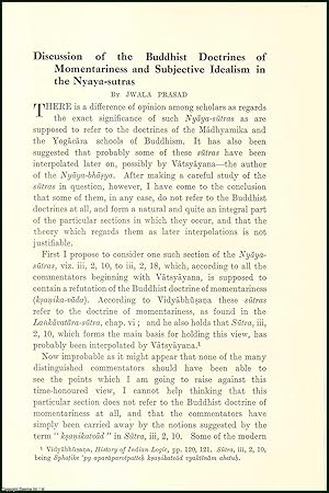 Bild des Verkufers fr Discussion of The Buddhist Doctrines of Momentariness & Subjective Idealism in The Nyaya-Sutras. An uncommon original article from the Royal Asiatic Society , 1930. zum Verkauf von Cosmo Books