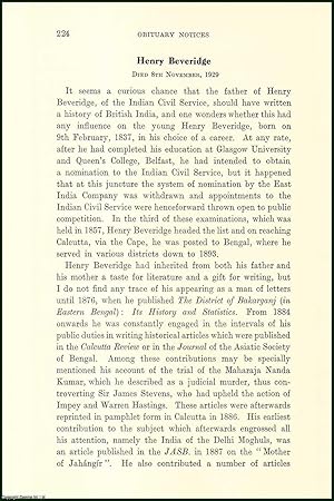 Seller image for Henry Beveridge, Indian Civil Service : Obituary. An uncommon original article from the Royal Asiatic Society , 1930. for sale by Cosmo Books