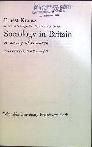 Bild des Verkufers fr Sociology in Britain. A Survey of research. zum Verkauf von books4less (Versandantiquariat Petra Gros GmbH & Co. KG)